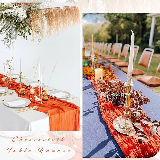 6 Pieces 10FT Orange Cheesecloth Table Runner Boho Gauze Fabric Runner - Image 5