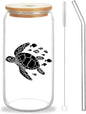 Cute Turtle Glass Cup With Lids And Straws, Turtle Gift For Women, IIced, Coffee, Smoothie, Cocktail, Beer, Whiskey, Soda, Matcha,16 Oz, Home Office Table Desk Decoration!