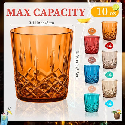 Yungyan 24 Pcs Plastic Clear Whiskey Glasses, 10 oz Unbreakable Reusable Old - Image 2