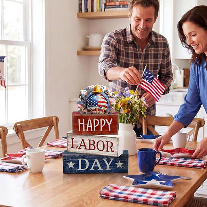 Moucuny 4 Pcs Labor Day Table Decoration Patriotic Worker Wooden Stacked Block - Image 3