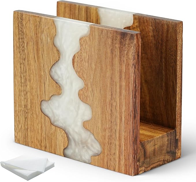 Acacia Wood Napkin Holder for table, Handmade Epoxy Resin Tissue Box Holder by Loongresinwood