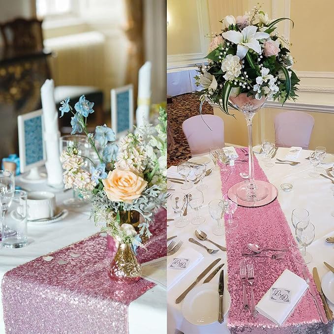 12 Packs 12 X 72 Inch Pink Sequin Table Runner Glitter Dining Table Runner - Image 9