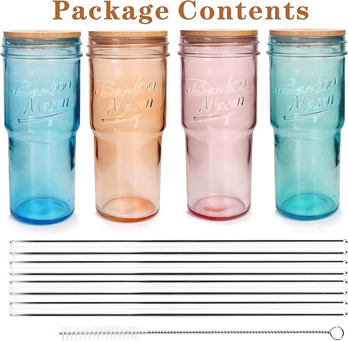 ANOTION Colored Glass Cups - 24oz Travel Coffee Mug Wide Mouth Mason Jar Iced - Image 7