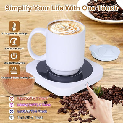 Coffee Mug Warmer & Mug Set for Desk, Electric Coffee Cup Warmer with Ceramic Mug, Smart Heated Coffee Mug with Auto Shut Off for Office/Home, Christmas/Birthday/Coffee Gifts for Men & Women,White