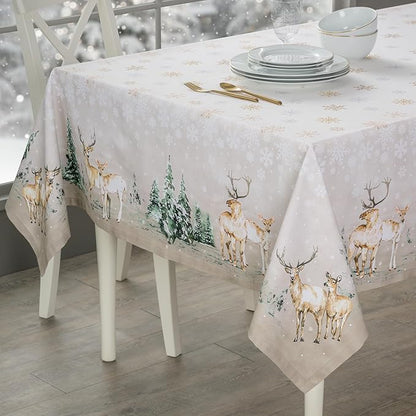Maison d' Hermine Table Cloth Rectangle Table 100% Cotton 60 x 108 Inches Fall Tablecloth Reusable Everyday Use for Thanksgiving Christmas Decorations Dining Farmhouse Party (Deer in The Woods)