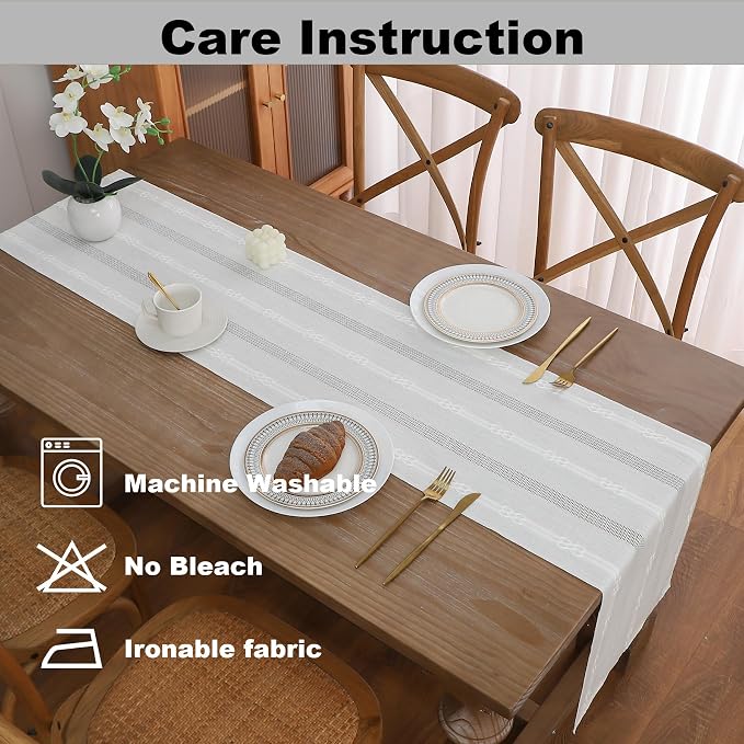 Gernaice Boho Table Runner, Embroidered Cotton Linen Farmhouse Table Runners - Image 5