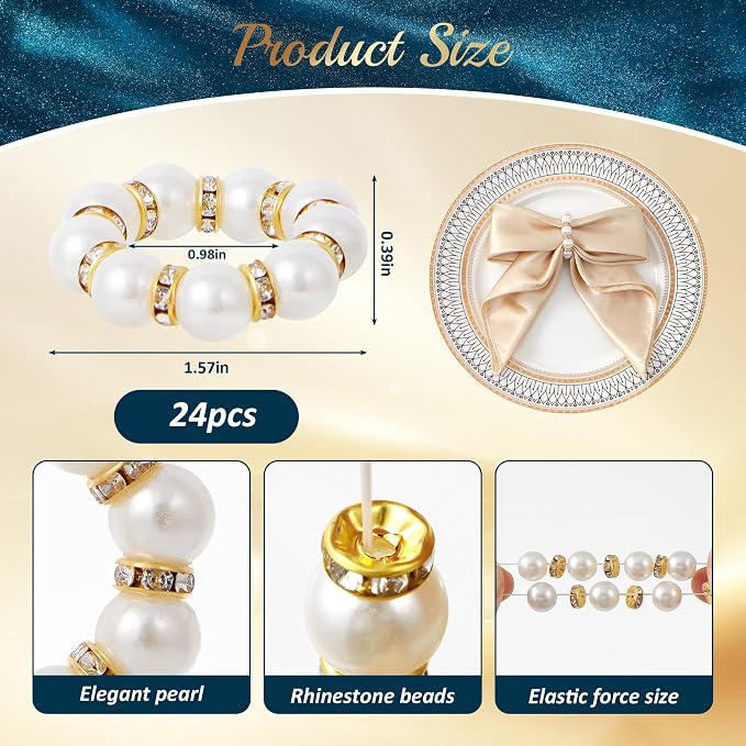 APTWOW 24Pcs Pearl Gold Napkin Rings - Image 2