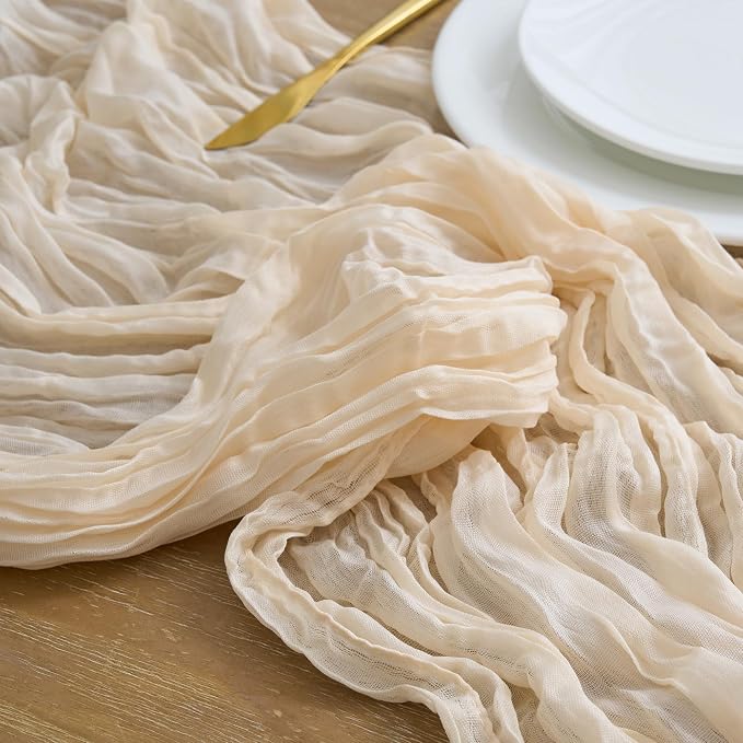 Asee'm 2pcs Beige Cheesecloth Table Runner Summer 10FT Boho Gauze Rustic | Boho - Image 4