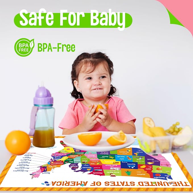 6 Pack Placemats for Kids, Non-Slip Washable, Reusable Alphabet, America & - Image 4