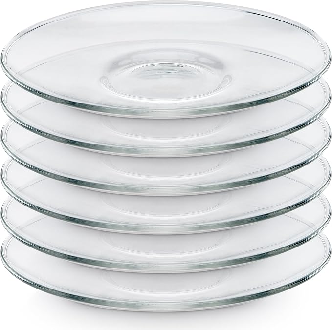 Teabloom Clear Glass Saucers Set of 6 – 6.3 Inch Borosilicate Glass Cup Saucers by Teabloom
