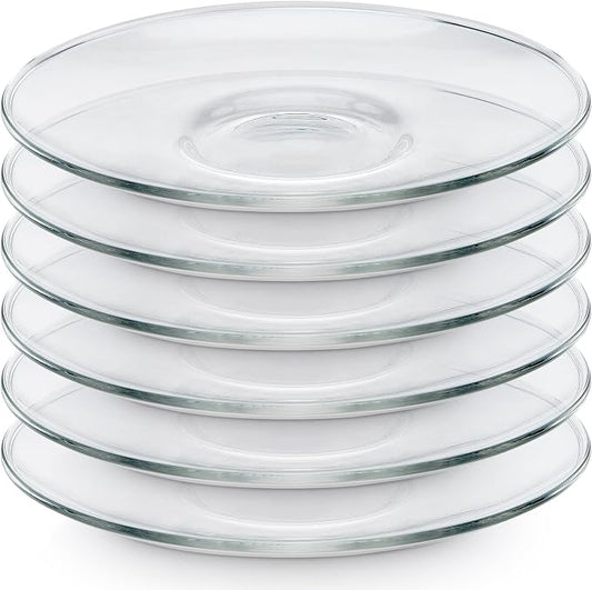 Teabloom Clear Glass Saucers Set of 6 – 6.3 Inch Borosilicate Glass Cup Saucers by Teabloom