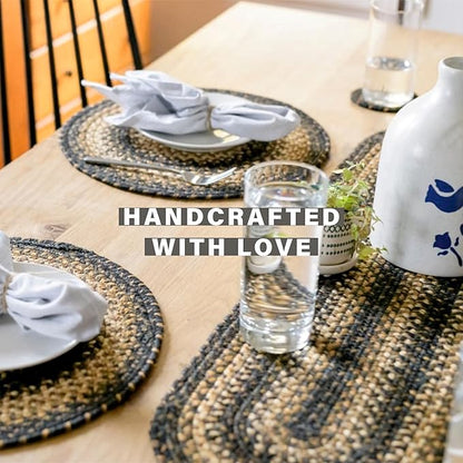Homespice Kilimanjaro Jute Braided Long Table Runner, Warm Primitive Decor, Black and Brown Rectangle 11x36 - Rich Colors, Easy to Clean, Durable and Protects Furniture