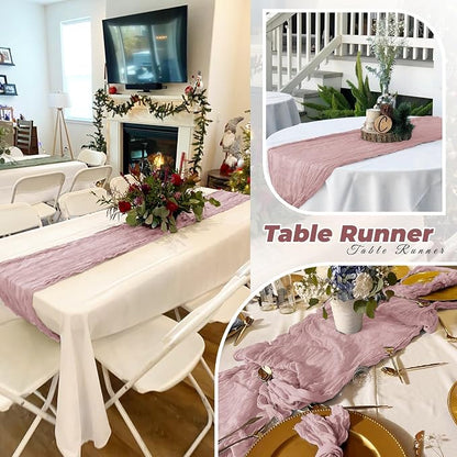 6 Pack Dusty Pink Cheesecloth Table Runner 20 x 120 Inch Gauze Table Runner - Image 6