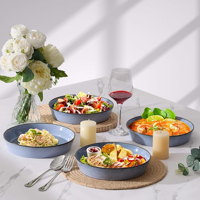 LIANYU Stoneware Pasta Bowls, 34oz Large Salad Plate Bowls Set of 4 | 8.7’’ - Image 5