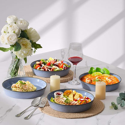 LIANYU Stoneware Pasta Bowls, 34oz Large Salad Plate Bowls Set of 4 | 8.7’’ - Image 5