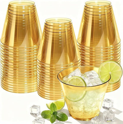 Glowserve 9 OZ Gold Disposable Plastic Cups Cocktail Cup 50 Pack | Fancy by glowserve