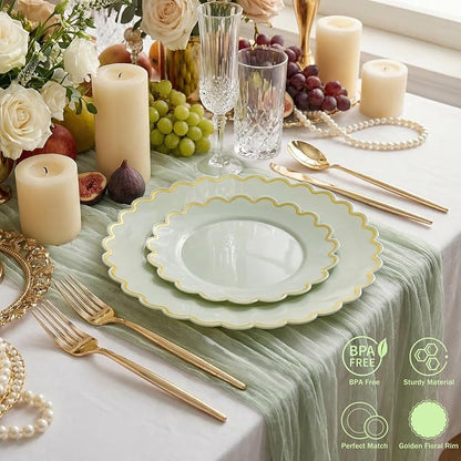 LIYH 100 Sage Green Scalloped Plastic Plates - Image 2