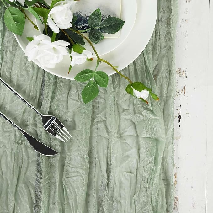 Efavormart 10ft Sage Green Cheesecloth Table Runner - Image 5