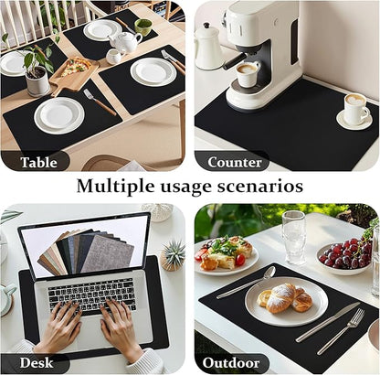 FROMHEART Faux Leather Placemats Set of 6–Waterproof,Heat/Oil Stain-Resistant PU Table Mat–Reversible,Non-Slip,Easy to Clean Place Mats for Kitchen,Dining,Indoor/Outdoor,(Black,11.8" x 17")