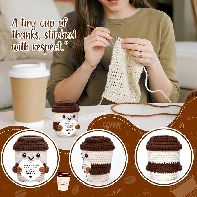 Positive Crochet Coffee Cup Boss Lady Gift, Appreciation Gift - Image 4