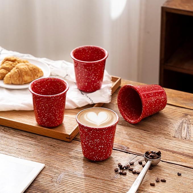 Handleless Speckled Ceramic Coffee Cups, 10 oz, Cappuccino, Microwave & - Image 3