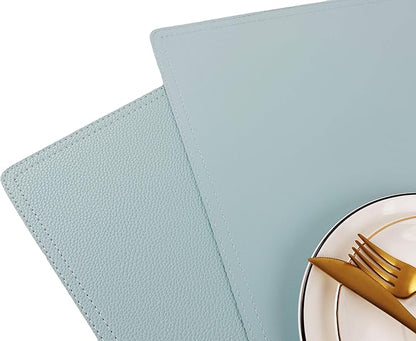 Faux Leather Placemats, PU Table Mats, Set of 4, Waterproof, Stain Resistant, Heat Resistant, Non-Slip Easy to Clean for Kitchen Dining Table,Conference Table C Teal Blue