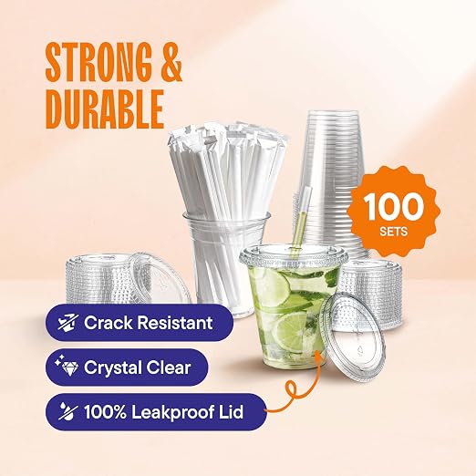 Stack Man Clear Plastic Cups - 12 oz - 100 Pack | Disposable Cups - Image 2
