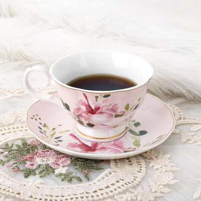 fanquare 5-Ounce Floral Tea Cups and Saucers Set of 6, Dishwasher & Freezer - Image 4