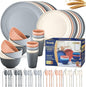 Wheat Straw Dinnerware Sets, 64-Piece Plates and Bowls Sets by HOMMALY