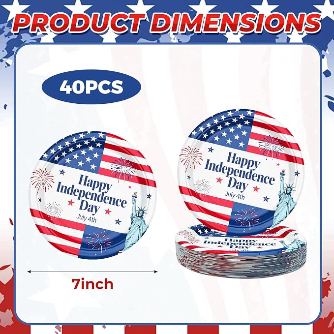 7 Inch Heavy Duty Paper Plates 40 Pack Red White and Blue Patriotic Paper - Image 6
