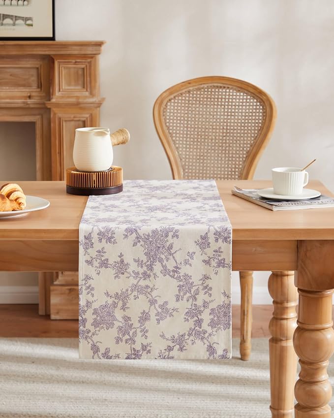 French Pastoral Farmhouse Table Runners, 13x60 Inch Purple | 100% Organic - Image 2