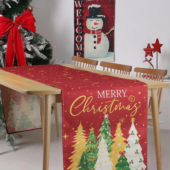 Christmas Table Runner Linen Red Snowflake Winter Table Runners - Image 6