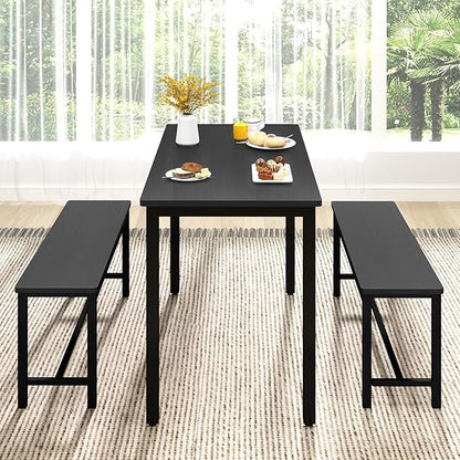 Rovibek Dining Table Set for 4 with 2 Benches – Space-Saving Kitchen Table Set for Kitchen & Dining Room, Black