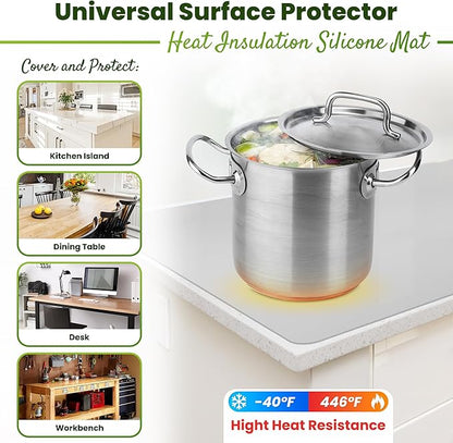 Premium Silicone Mat 25" x 17" Cooking Mat Thick Heat Resistant, Kitchen Counter Mat Waterproof - Coffee Machine, Glass Top Stove Cover Countertop Protector for Air Fryer, Baking mat (Light Grey)