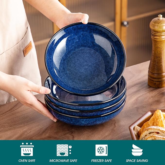 vancasso Stern Large Pasta Bowls Set of 4, 38 Oz Ceramic Salad Plate Bowls - Image 4