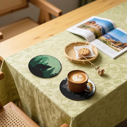 Deer Coasters Leather Round Drink Coasters 6 Pcs Set with Holderor for Cup Drink Coffee Table Bar Home Decor