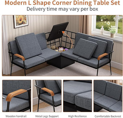 VFK Corner Dining Table Set with Storage Bench, 51” Folding Breakfast Nook Table and Stools, 3 Piece Kitchen Booth Dining Set for Small Space, Modern Dining Room Furniture