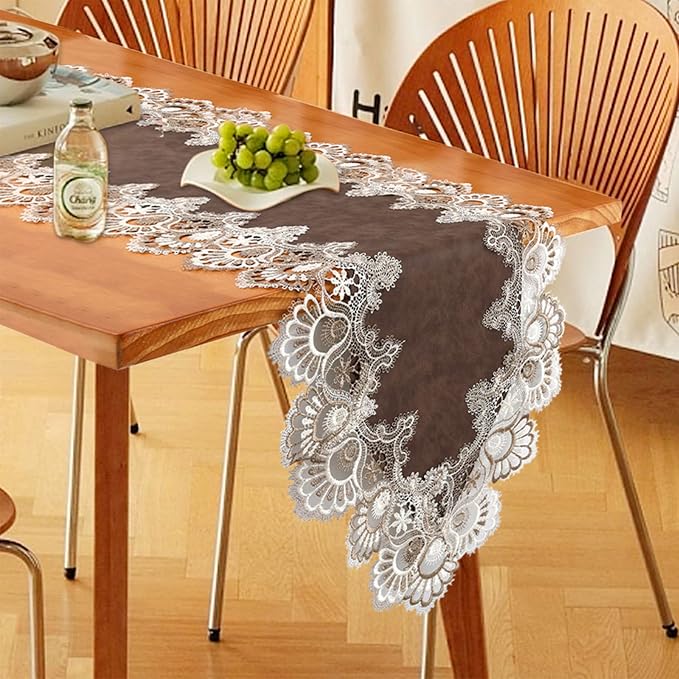 Lace Table Runner, Waterproof Oil-Proof PU Leather Table Runner - Image 5