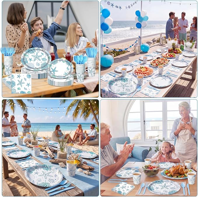 350 Pcs Ocean Seashell Party Decorations 12 in Summer Disposable Oval Plates - Image 6