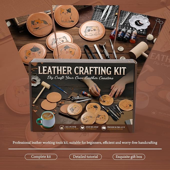 Nitlak Leather Crafting Kit, Leather Working Tools, Coaster Making Kit | - Image 5