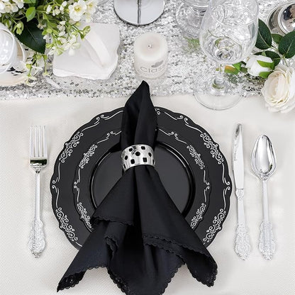 DaYammi 60PCS Black and Silver Plastic Plates, Heavy Duty Black and Silver Disposable Plates Premium 10inch Dinner Plate Hard Plastic Plate Disposable for Party and Wedding