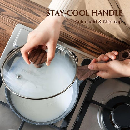 SENSARTE Nonstick Sauce Pan with Lid Saucepan Set, Swiss Granite Coating Sauce Pot Kitchen Cooking Pot, Induction Comptable, Free of Intentionally Added PFOA, 1.5 + 2.5 QT