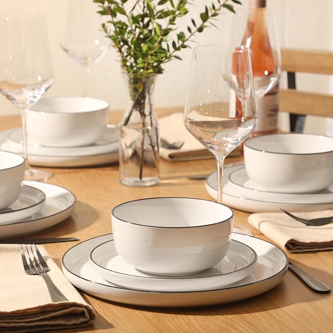 Gibson Home Oslo 12-Piece Porcelain Dinnerware Set – Dinner Plates, Salad - Image 5