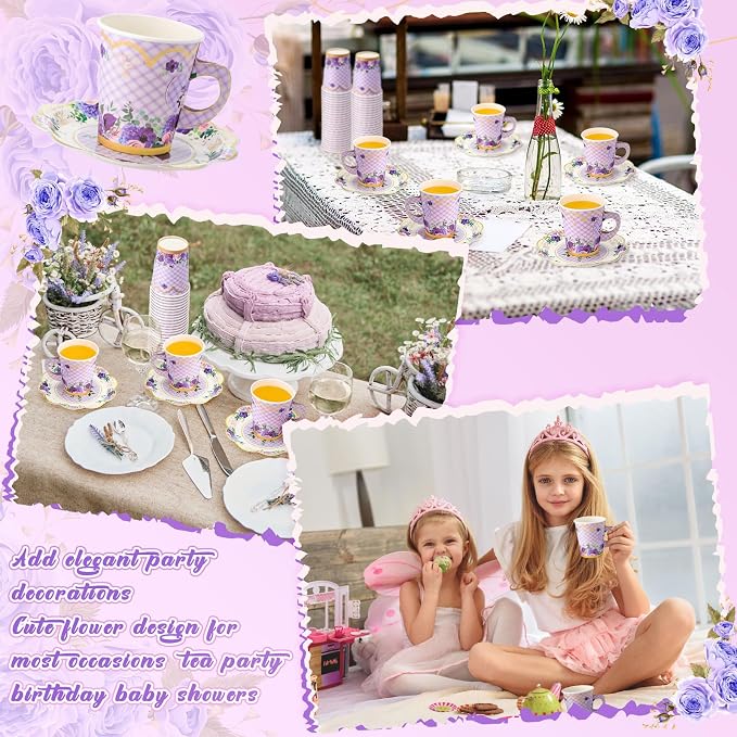 Tioncy 100 Pcs Tea Party Decorations Include 50 Pieces 9 oz Paper Tea Cups - Image 6