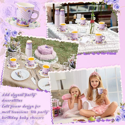 Tioncy 100 Pcs Tea Party Decorations Include 50 Pieces 9 oz Paper Tea Cups - Image 6