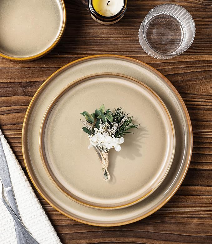 Ceramic Dinnerware Set for 8, 24-Piece Plates and Bowls Set | Lightweight - Image 3