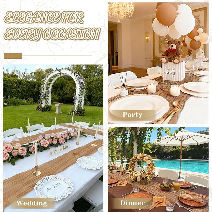 2 Pack Cheesecloth Table Runner, 120 Inch Nude Brown Table Runner - Image 3