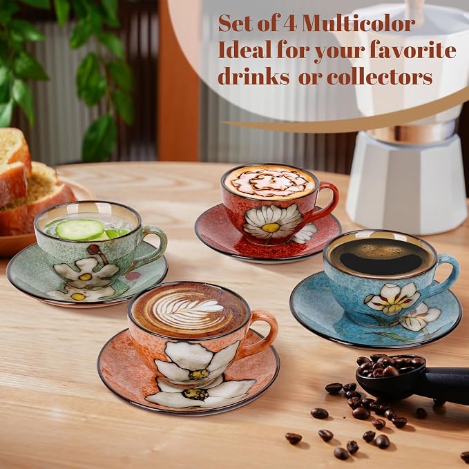 Cappuccino Cups Set of 4, 8 Oz Ceramic Coffee Cups - Image 6