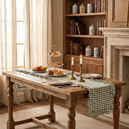 HunnmingRe 1 Pc Gingham Table Runner Green, 118 X 13.8 Inch | Cotton Dresser - Image 8