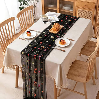 BINBE 12pcs Daisy Spring Table Runner Embroidery Gauze 10FT Florals Seasonal - Image 3
